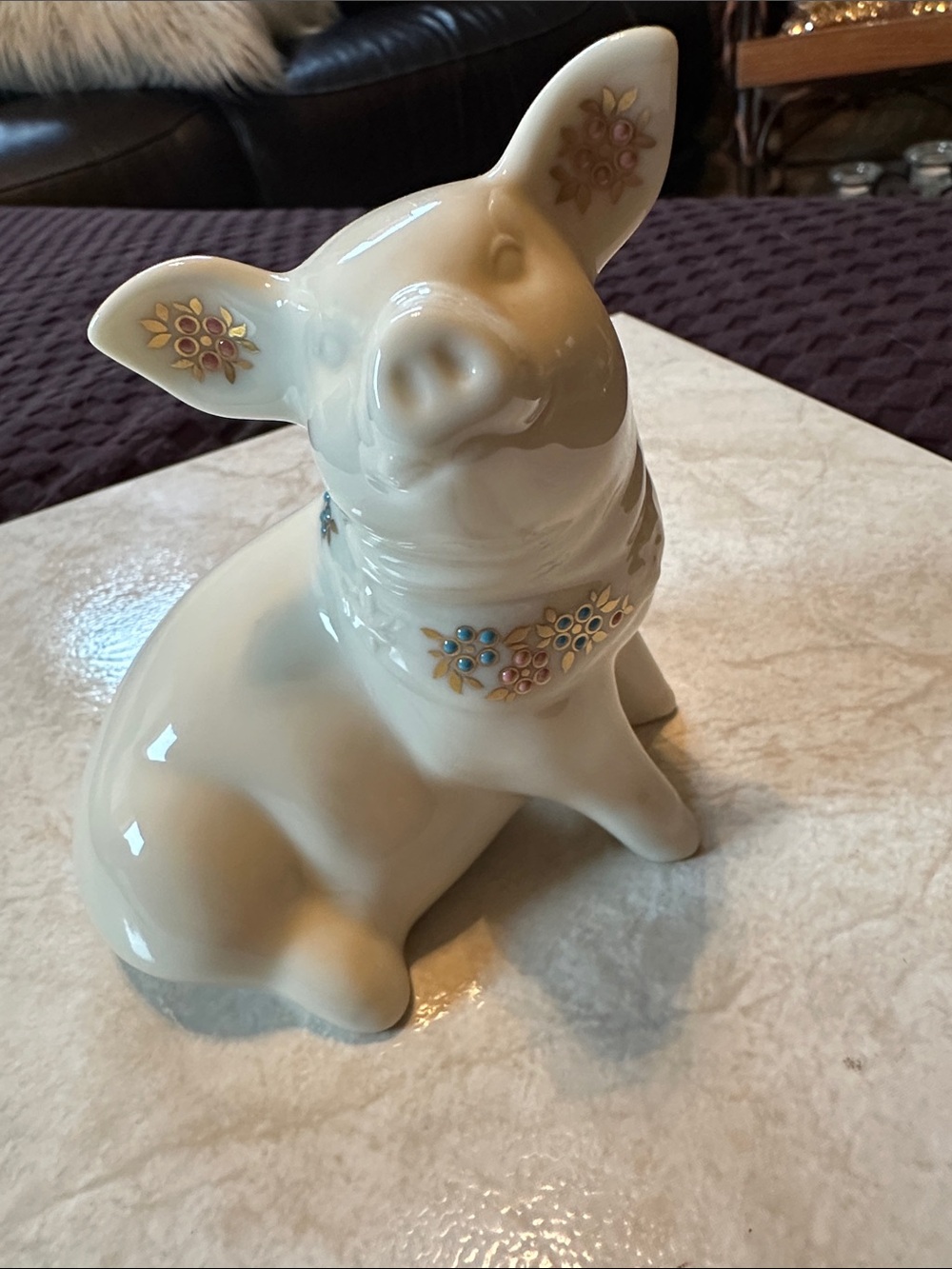 Lenox  Pig Figurine with Floral Accents